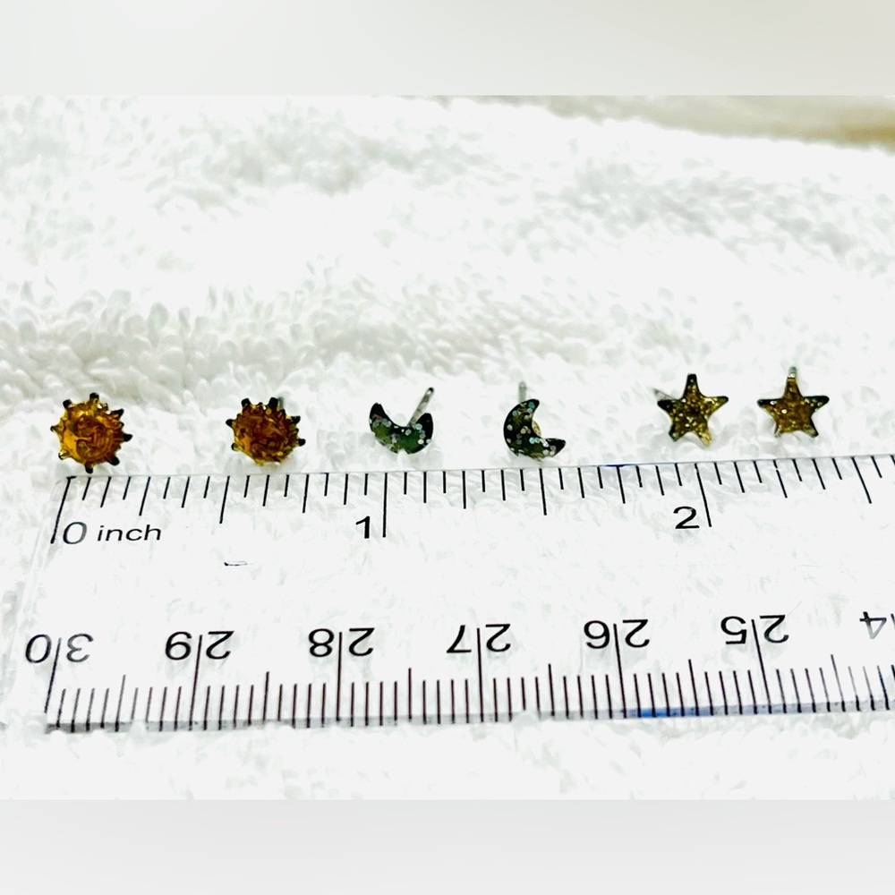 Glitter Earring Set - Gold Sun, Blue Moon, Silver Star, NWOT.